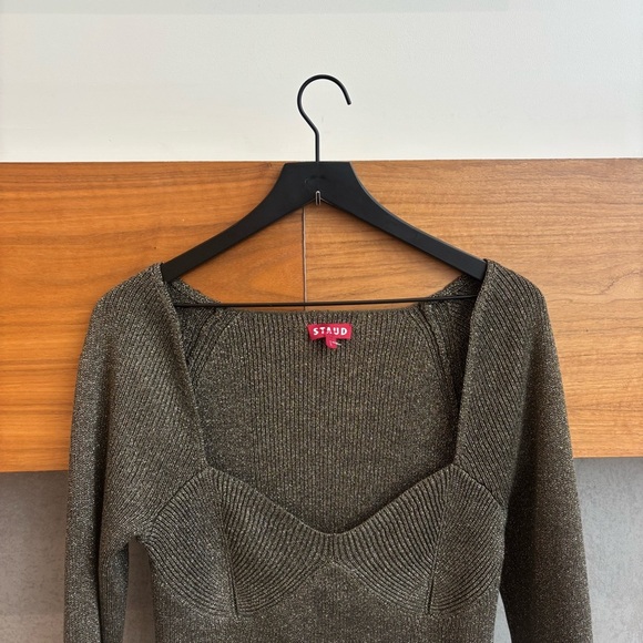 STAUD Cerro Long Sleeve Metallic Knit Sweater Top, Size L - Picture 3 of 12